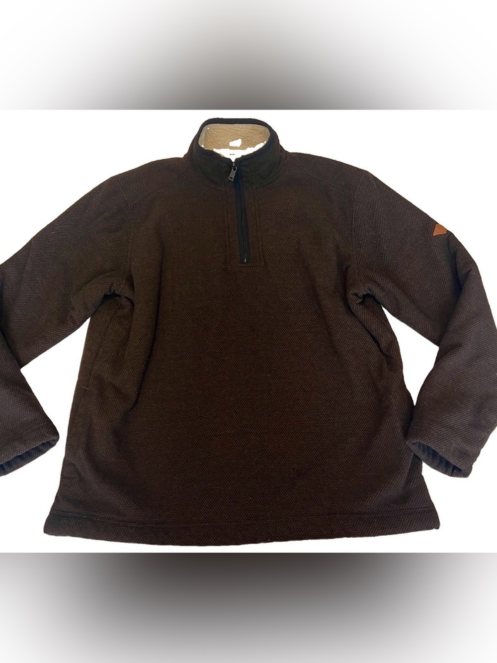 Orvis Jacket Mens Large Brown Fleece 1/4 Zip Sherpa Lined Classic Collection